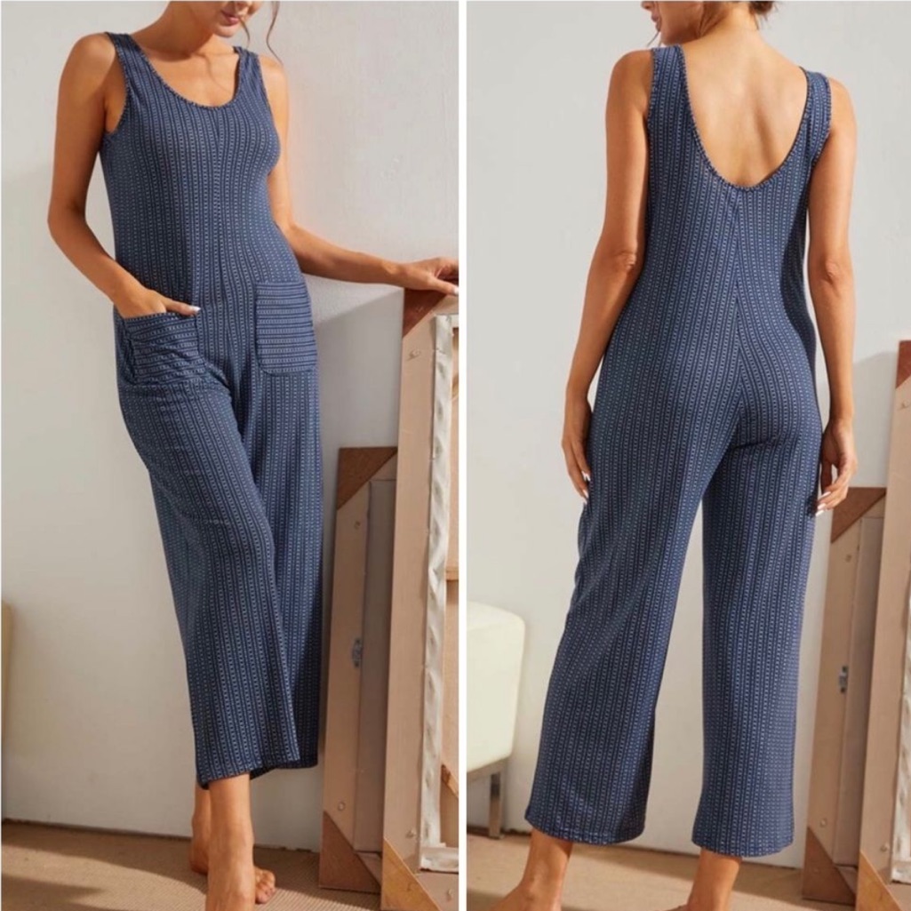 Simple Suzanne Betro Blue Patterned Jumpsuit
